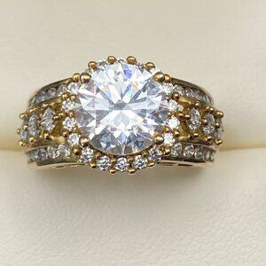 Engagement MEDA Gold Vermeil Sterling Silver 2.75ct CZ Multi-Stone Ring sz 6